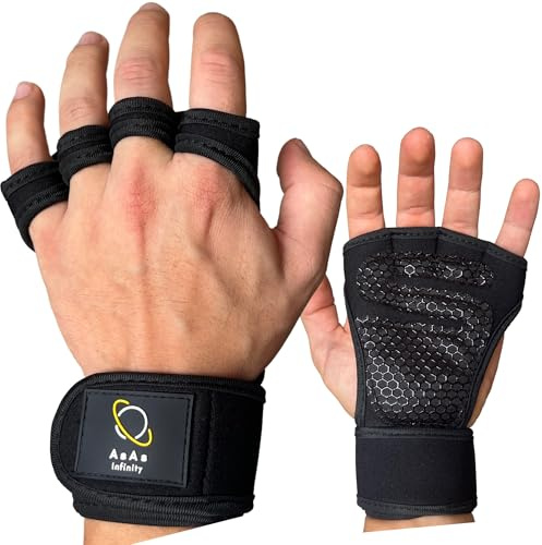 AsAs infinity - Guantes Gimnasio Hombre y Mujer, calleras para Crossfit, Guantes Crossfit, para Mancuernas Kettlebell con muñequeras Gym para Fitness, Pesas, calistenia, Crossfit.