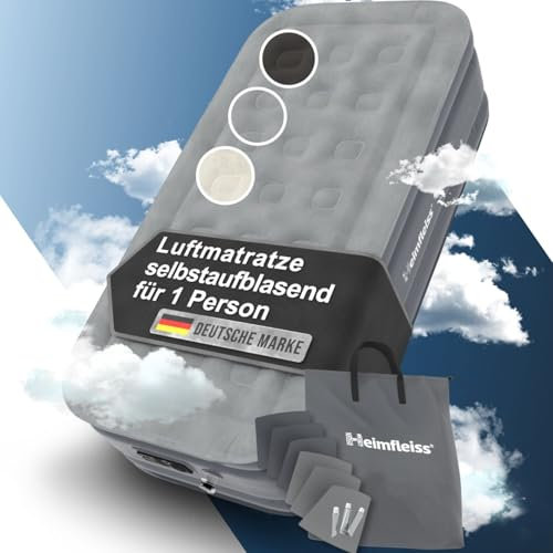 Heimfleiss® Luftmatratze 1 Person | Premium Luftbett selbstaufblasend 100x200 cm | Schnell Aufblasbare Matratze ideal nutzbar als Gästebett & Reisebett | Selbstaufblasbare Camping Air Mattress + Pumpe