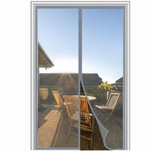 Mosquitera Puerta Magnetica,No te Preocupes por las Garras de tu Mascota，Resistente al Desgarro y Fácil de Montar，Impide la Entrada de Insectos (Gris, 90 * 210)