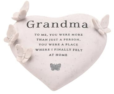 Thoughts of You - Graveside Butterfly Heart – Grandma | Memorial Plaque with Sentimental Verse & Butterfly Details | Weather-Resistant Resin Grave Decoration for Grandmother Tribute