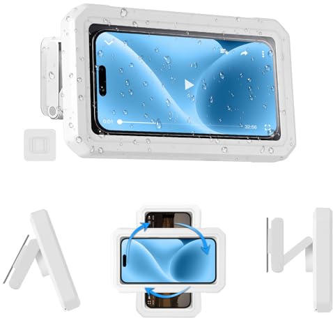 HOTUT Funda Impermeable Móvil para Ducha, 360° Rotación Ajustable Caja de Teléfono para Ducha, Soporte Pared de Baño Smartphone, Caja para Teléfono de Ducha para Teléfonos de Menos de 7 Pulgadas