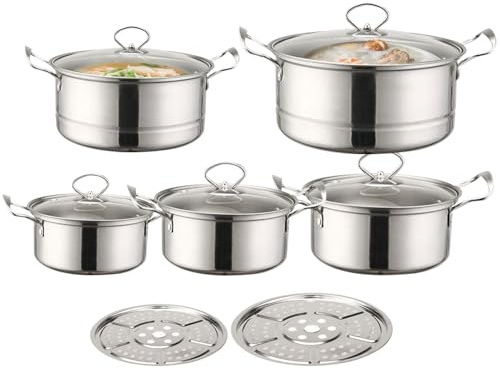 Set di pentole e padelle antiaderenti | Set di pentole antiaderenti 12- | Kit da cucina professionale con coperchi | Ideale per verdure al vapore, zuppe di stufato, l