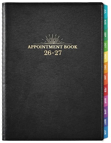 Appointment Book & Planner 2026-2027 - Daily Hourly Planner 2026-2027, 8.5 x 11, Jul 2026 - Jun 2027, Weekly Appointment Book 26-27, Planners with Colorful Tabs, Leather Cover, 15-Minute Interval - Black