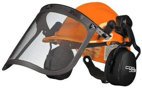 COOLJOB Casco per motosega 3 in 1 con visiera in rete metallica, paraorecchie regolabili per protezione dell'udito, arancione