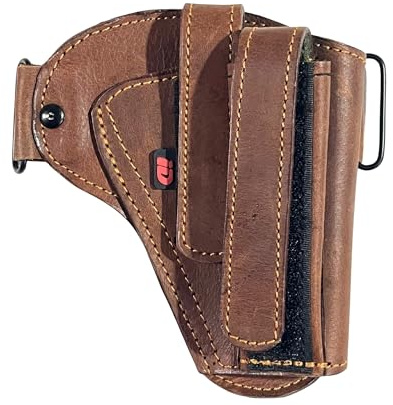 Warreplica Western Läderhölster för Glock 17, 1911, S&W M&P Shield Plus, med Magasinhållare Höger - Reproduktion (Brun)