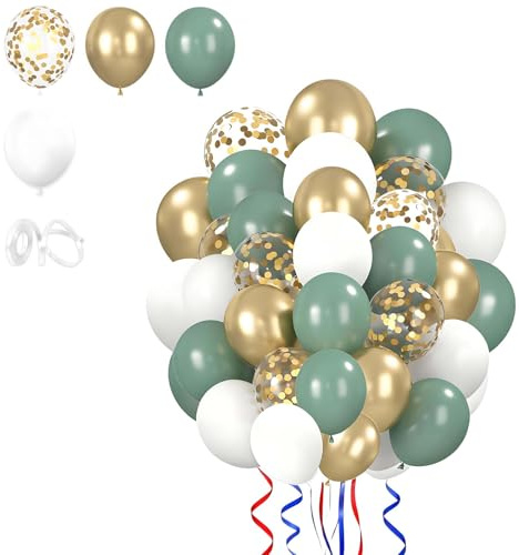 60 st ballonger födelsedag, ballonger bröllop ballonggas luftballong bröllop, gröna ballonger guld gul födelsedagsballonger inklusive vitt band för fester semester födelsedag fester bankett
