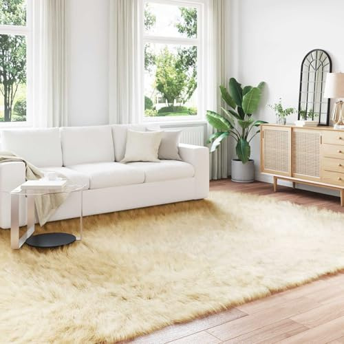 Tonture matta i konstfårskinn, krämfärgad, 200 x 280 cm, extra mjuk polyester, Flokati för vardagsrum, sovrum, matsal, modern dekor, lyxig känsla, värmeisolerande golvskydd