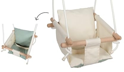 small foot Altalena per bebè beige, con cuscino reversibile rimovibile e cintura regolabile in lunghezza, per bambini piccoli dai 12 mesi, 12800