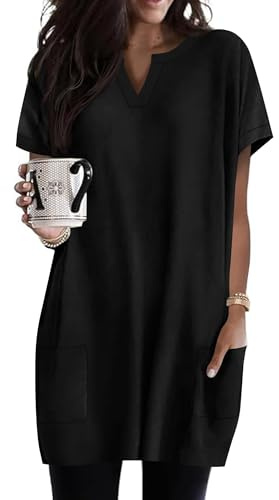 Rapbin Womens Tunic Tops for Leggings Loose Fit T Shirt with Pockets Black