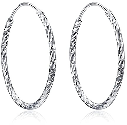 Ringörhängen 925 sterling rund cirkel oändliga örhängen ringar smycken för kvinnor flickor unisex, dammätare 30, 40, 50 mm (diameter 30 mm), Sterlingsilver