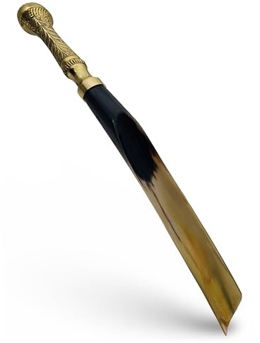 Shoe Horn Made with Real Horn Handmade. Easy Grip Long Brass handle Shoehorn for Men,Women Seniors, Pregnancy, Elderly, back pain, tall people and kids Shoes & Boots. Home or Travel .(16''brass)