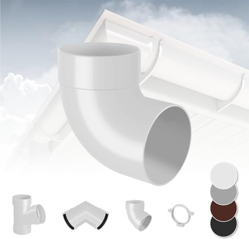 RAINWAY L Regenrinnen System (Rohrbogen 87° einfach weiß) - PVC-U Kunststoff in 4 Farben, für Dachflächen > 100m² empfohlen, Eckstück Bogen 87 Grad