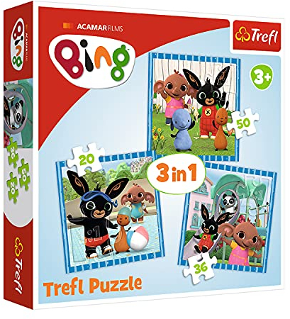 Trefl, Puzzle, Mit Freunden Spaß haben, von 20 bis 50 Teilen, 3 Sets, für Kinder ab 3 Jahren Hase Bing Mehrfarbig