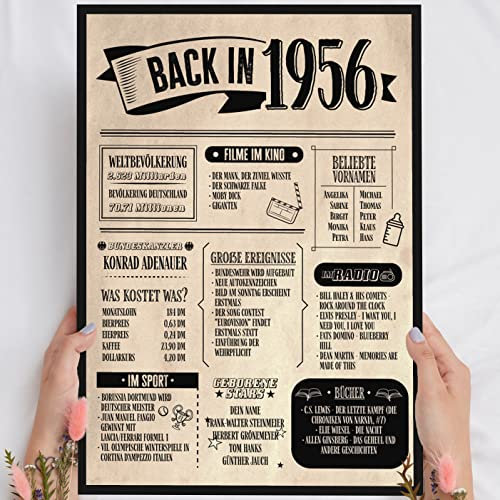 69 Geburtstag Geschenk, Alte Zeitung Holzbild Back in 1956 Vintage personalisierbar zum Hinstellen/Aufhängen opt. beleuchtet, 69 Geburtstag Frau, 69 Geburtstag Mann, 69. Geburtstag, 69 Geburtstag Deko