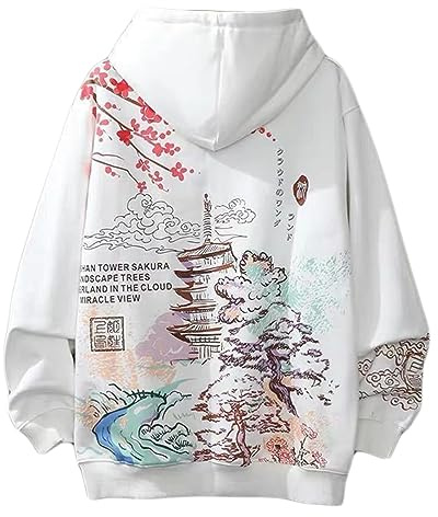 Osheoiso Harajuku Style Femme Capuche Casual Sweat à Capuche Sweat Shirt Imprimé Hoodie à Manches Longues Femme Sweater Oversized Blanc 3XL
