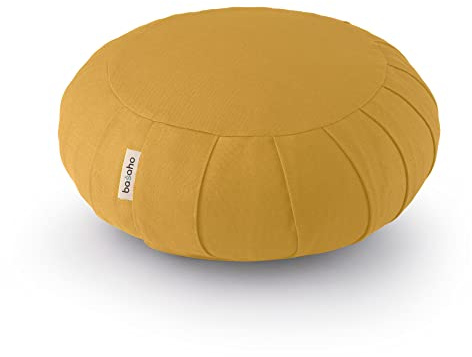 basaho CLASSIC Zafu Meditation Cushion | Organic Cotton | Buckwheat Hulls | Removable Washable Cover (Mustard)