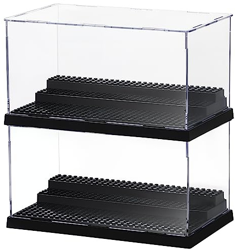 Winter Shore - Vitrine Acrylique Transparente 3 Niveaux [Lot de 2] - Vitrine pour Collection Figurine Action, Maquettes - Protection Anti-Poussière avec Plaque Compatible Briques Construction