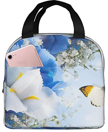 XVBCDFG Bolsa de almuerzo con flores y mariposas, bolsa de almuerzo con aislamiento térmico grueso de papel de aluminio portátil, bolsa de almacenamiento par