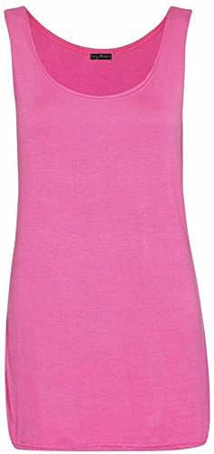 Womens Scoop Neck Sleeveless Ladies Long Stretch Plain Vest Strappy T-shirt Top (12, Cerise)