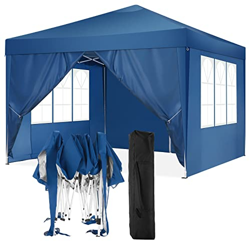 COBIZI Pavillon 3x3 Faltpavillon Wasserdicht Stabil Winterfest Faltbar Partyzelt mit 4 Seitenteilen Pop up Gartenpavillon UV Schutz 50+ Höhenverstellbar für Strand Hochzeit Camping, Blau