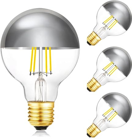 XININSUN Dimmable Half Chrome Light Bulb,6W (60W Eqv.), Anti Glare LED Light Bulbs,G25 Globe Light Bulbs,E26 G80 Silver Dipped Bulb for Bathroom, Vanity, Mirror,4000K Daylight,4Pcs