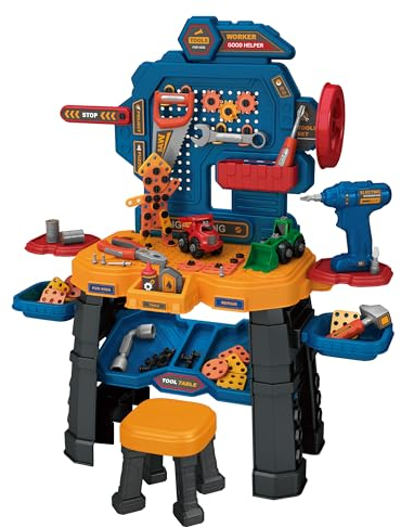 Neatki Interactive DIY Kids Tool Bench – 181-Piece Engineer Tool Set for Toddlers with 2 Drill Bits and Toy Accessories for Pretend Play and Learning Fun (Vibrant Blue)