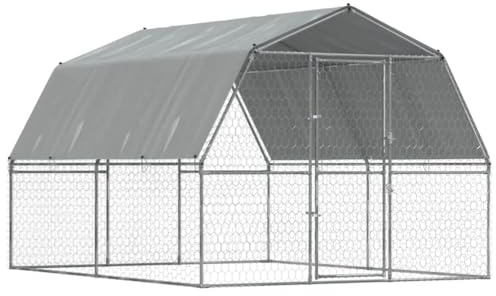 vidaXL Cage pour Chiens avec Toit et Porte, Parc à Chiens, Enclos pour Animaux, Chenil de Terrasse Extérieur, Argenté Acier Galvanisé