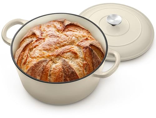 P&P CHEF 5QT Enameled Dutch Oven, Dutch Oven Pot for Bread Baking, Khaki