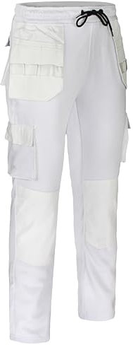 HASHOOB TRADING FZE Mens Fleece Painter White Work Trousers with Holster Pockets Decorators Cargo Safety Combat Pants (1WFS-WHITE2, L)