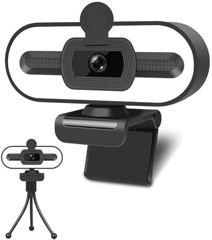 GKEAPZA Webcam mit Ringlichtmikrofon - Streaming Web Kamera, 1080P Full HD Pro Kamera für PC Mac Laptop Desktop, USB Computer Webcam mit Privatsphäre Abdeckung und Stativ für Zoom Meeting