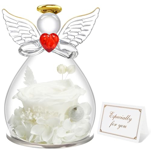 Miofula Rosa Eterna Regalo Mujer,Rosa Preservada Ángel Figura Regalos Originales para Mujer, Flores Preservadas Regalo Madre Mama Abuela Novia, Flor Eterna Regalo Cumpleaños Navidad Aniversario Pareja