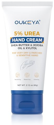 OUKEYA Crema Mani con 5% Urea, Crema Idratante e Riparatrice per Mani Secche e Screpolate, Rapida Assorbimento con Burro di Karité e Olio di Jojoba, Uomo e Donna, 60g