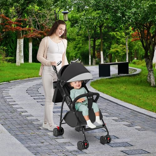 Ultrakompakter Kinderwagen – bis 15 kg – Rückenlehne neigbar – geeignet für verschiedene Altersgruppen von 0 bis 4 Jahren – Schwarz