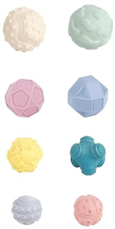 Baby Educational Sensory Ball Set, 8 Textured Balls in Morandi Colours, 4.6-8.2 cm