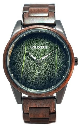 HOLZKERN Montre-Bracelet pour Homme Edisto Noyer/Feuille