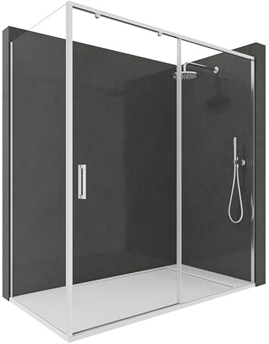 Mampara Ducha Corredera Angular Cristal Templado 6mm Antical Plata Brillo Puerta Reversible Diseño Moderno Sin Perfil Inferior – 118,5-123 cm (lado puerta) + 72,5-75 cm (fijo lateral) 195cm Alto