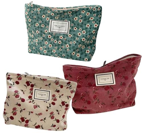MLPKOI 3 Piezas Neceser Maquillaje Mujer, Bolsa de Cosméticos, Neceser de Maquillaje Floral, Nneceser de Viaje con Cremallera, Bolsas de Maquillajee, Multifunctional Organizador para Mujeres y Niñas