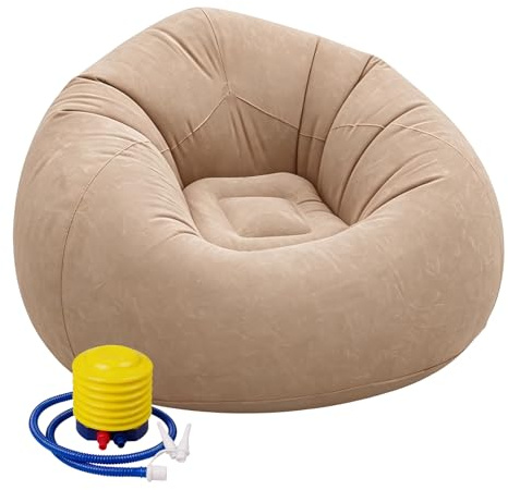 FARYODI Divano gonfiabile, poltrona gonfiabile, 105 x 105 x 60 cm, ultra morbida, senza riempimento di fagioli, gonfiabile e portatile, per soggiorno, giardino, campeggio (caffè)