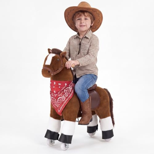 VEVOR Cavallo Cavalcabile per Bambini, Pony Cavalcabile con Ruote Scorrevoli, Cavallo Giocattolo con Anello Antirollio, Sedile Rialzato, Maniglie e Pedali, Carico Massimo 50 kg, per Bambini 3-8 Anni