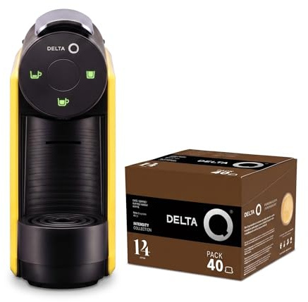 Delta Q - Pack Cafetera con Cápsulas - Mini Qool Amarilla - Para Cafés, Té y Bebidas Calientes - Sencilla y Práctica - Diseño Elegante - Incluye Pack XL Epiq 40 Cápsulas