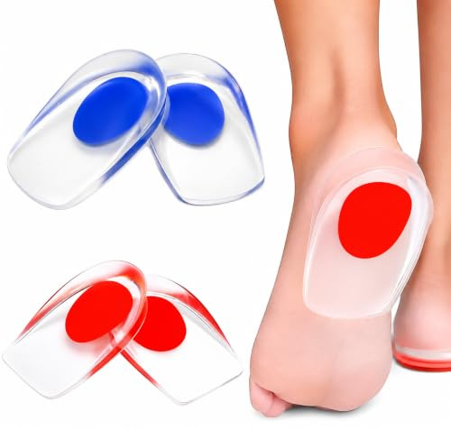 Gel Heel Cups for Plantar Fasciitis [2 Pairs]-Silicone Heel Cup Pads for Bone Spur Pain Tendon Treatment Foot Comfort Support Protectors Gel Heel Cups for Women Men (Blue & RED, Small (Pack of 4))