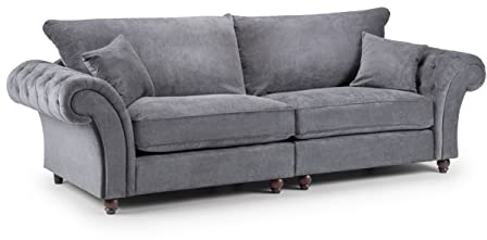 Honeypot | Windsor Fullback Grey 4 Seater Sofa – Soft Fabric Upholstered Extra-Large Family Couch with Deep Cushions, Comfortable Modern Living Room Sofa