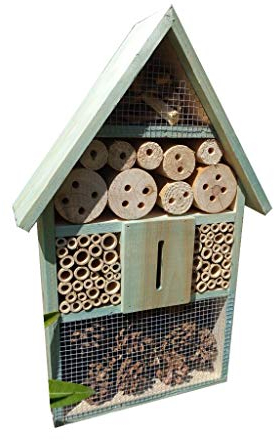 Ölbaum 1x Bienenhotel,Insektenhaus Spitzdach + Bienenhaus mit Bienentränke, insektenhotel, Insekten Florfliegen Marienkäferhaus