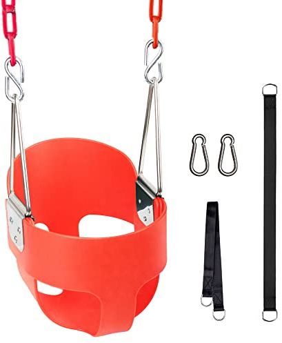 KINSPORY Toddler Swing, 59 Coated Heavy-Duty Iron Chains Baby Swing Outdoor, High Back Full Bucket Infant Swing Seat with Tree Straps for Swing Sets Backyard Outdoor Indoor (Red)
