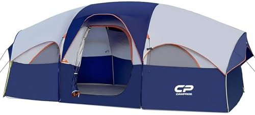 CAMPROS CP Tent-8-Person-Camping-Tents, Waterproof Windproof Family Tent, 5 Large Mesh Windows, Double Layer, Divided Curtain for Separated Room, Portable with Carry Bag - Blue