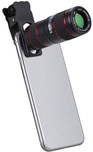 XIXIDIAN Telefon-Kameraobjektiv, 5 in 1 Zoom-Teleobjektiv, 12x Teleobjektiv, 0,36x Super Weitwinkelobjektiv & 15x Makroobjektiv, 180 ° Fischauge-Objektiv, Metallclip, kompatibel mit den meisten mobile