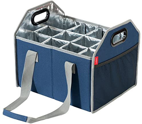 LUILANC Bottle Wine Carrier Collapsible 12 Bottle Storage Box Reusable Portable Carrier Case for Tote Bag Moving, Vacation Caddy Grocery Shopping Wine Tasting Access