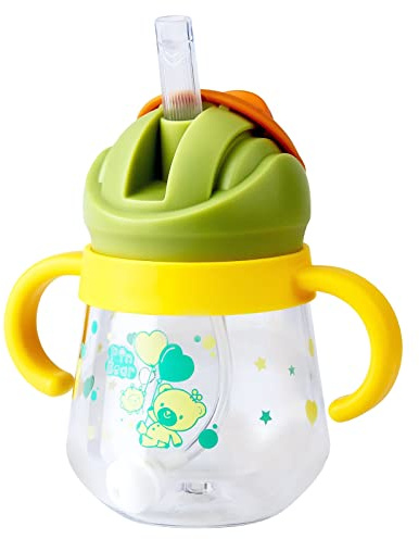 nohlerlife Sippy Cup för baby månader 6+, viktat sugrör spillfri kopp för småbarn, baby sugrörsmugg med handtag, spillsäker, läckagesäker mjuk pipkopp 260 ml, BPA-fri (gul)