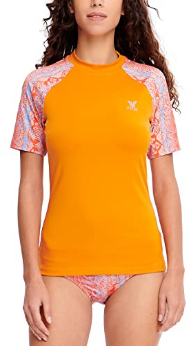 HUGE SPORTS Rash Guard Donna Maniche Corte Protezione Solare Asciugatura Rapida Maglia Protettiva Rashguard per Snorkeling Nuoto Arancione L
