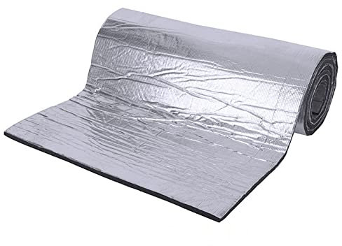 Jodimitty isolation phonique voiture 200cmx50cm autocollant isolant thermique autocollant, film d'isolation thermique imperméable à l'eau et à l'humidité, film isolation phonique (10mm, Argent)